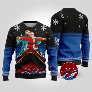 Jesus And Santa Titanic Ugly Christmas Sweater Black