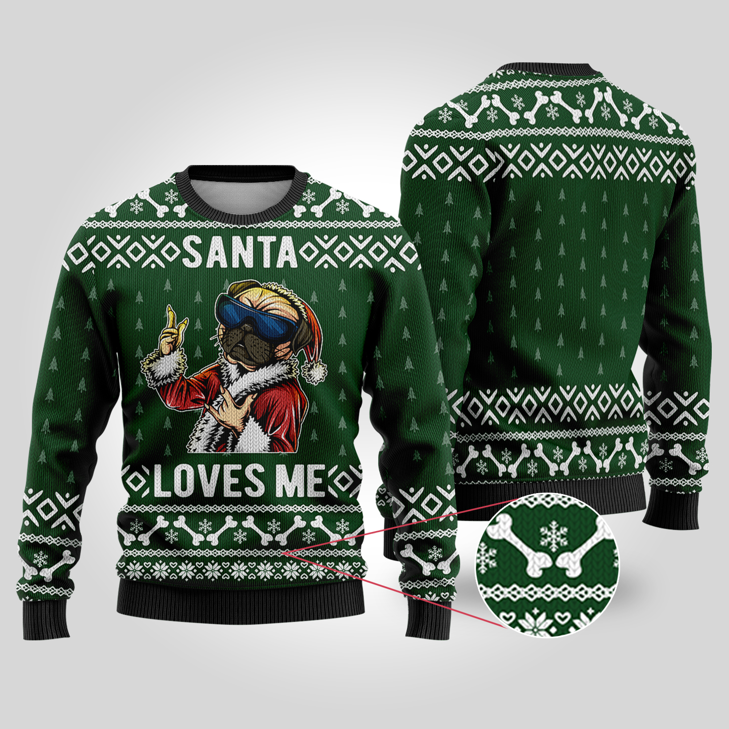 Bulldog Ugly Christmas Sweater Forest Green - variant image 1