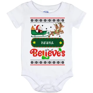 Believe Santa Sleigh Personalized Ugly Christmas Sweater For Baby 12 Months