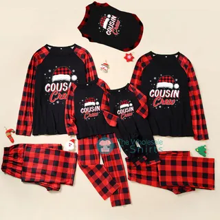 Cute Cousin Crew Santa Plaid Family Christmas Pajamas