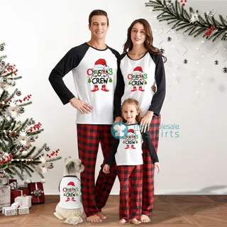 Christmas Crew Santa Hat Funny Family Pajamas