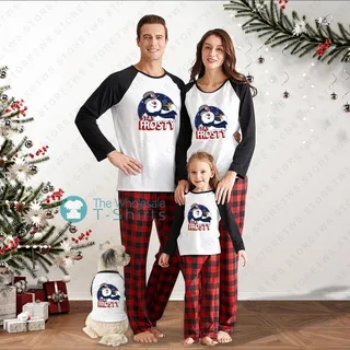 Stay Frosty Snowman Plaid Matching Christmas Family Pajamas | Cool Black And White Holiday Pajamas Sets Sale