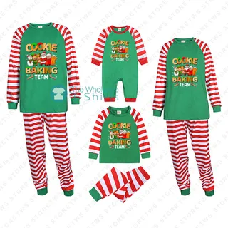 Cookie Baking Team Santa Crew Matching Striped Family Christmas Pajamas | Funny Holiday Pajamas Sets