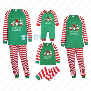 Merry Christmas Hanging With My Gnomies Matching Striped Family Pajamas Sets Sale