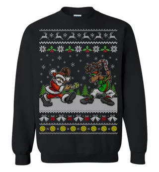 Santa Playing Softball Ugly Christmas Sweater