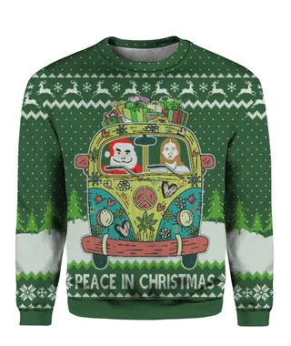Peace In Christmas Sweater Green