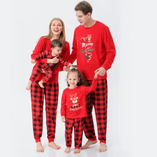 Cute Plaid Matching Family Christmas Pajamas Sale Merry Christmas Reindeer