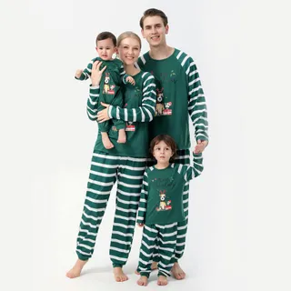 Best Striped Green And White Merry Christmas Family Christmas Matching Pajamas