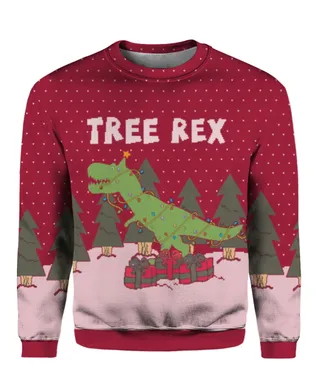 Tree Rex Christmas Sweater Red