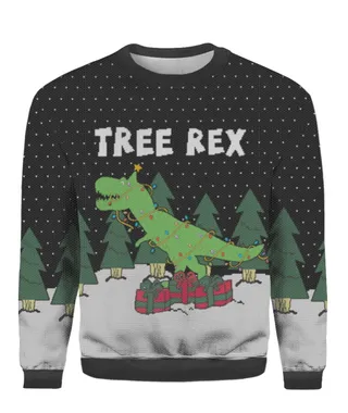 Tree Rex Christmas Sweater Black