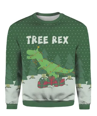 Tree Rex Christmas Sweater Green
