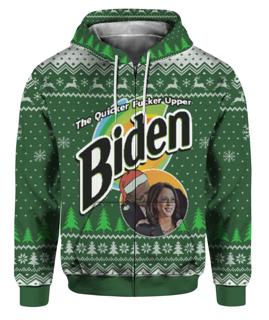 Biden The Quicker Fucker Upper Christmas Sweater Green - variant image 1