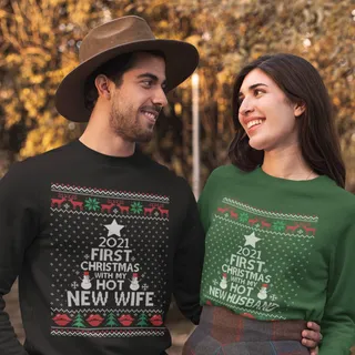 2021 First Christmas With My New Wife Christmas Sweater Couple | Best Christmas Couple Gifts