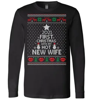 2021 First Christmas With My New Wife Christmas LS T-Shirts Couple | Best Christmas Couple Gifts