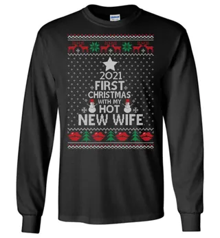 2021 First Christmas With My New Wife Christmas LS T-Shirt Couple | Best Christmas Couple Gifts